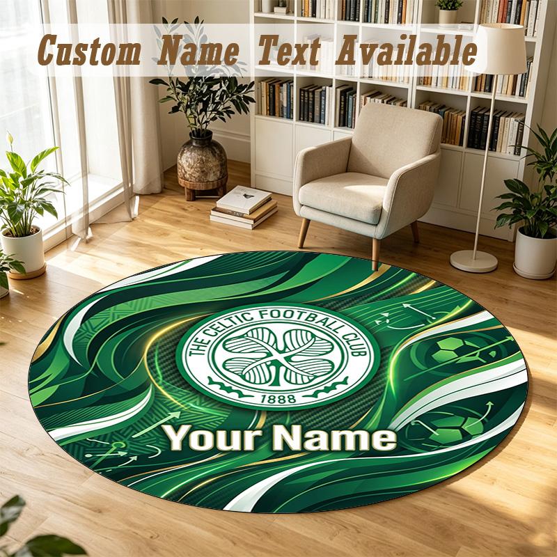 Round Rug Custom NameCeltic FC Pattern Non Slip Carpet Home Floor Decor