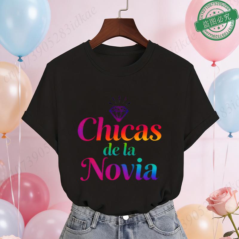 Spanish Girls Bridal Shower T-Shirts Team Bride Tribe Blouses Short Sleeve Tees for Bachelorette Hen Party Wedding Celebration