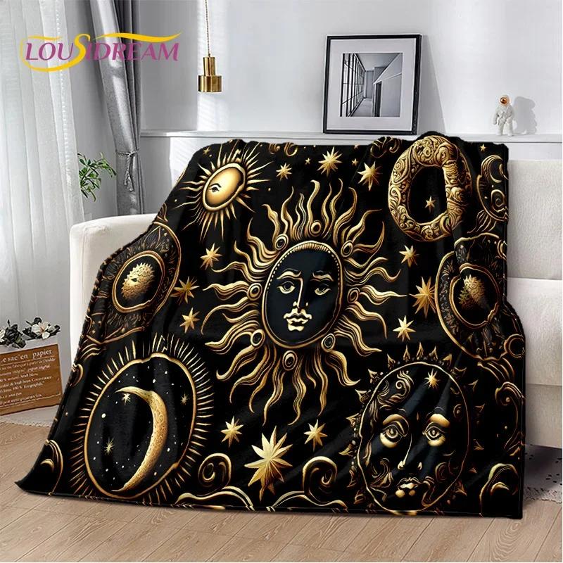 Misteriosa Manta de Franela Suave con Mandala del Sol y la Luna del Tarot para Camas, Dormitorio, Sofá, Picnic, Manta de Tiro para Ocio al Aire Libre, Regalo