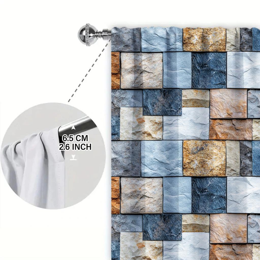 2pcs Colorful Brick Walls Printed Curtain for Home Decor - Rod Pocket Window Treatment for Bedroom, Office, Kitchen