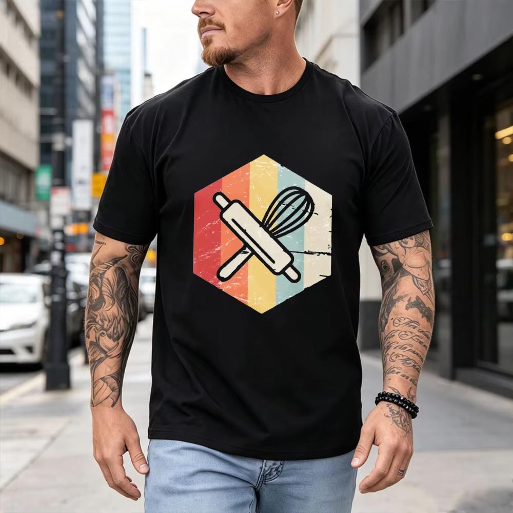 Retro Baker Utensil Cotton TShirt Unisex Tee Pastry Hobby Present Trendy Streetwear Kitchen Enthusiast Summer ShortSleeve Tops