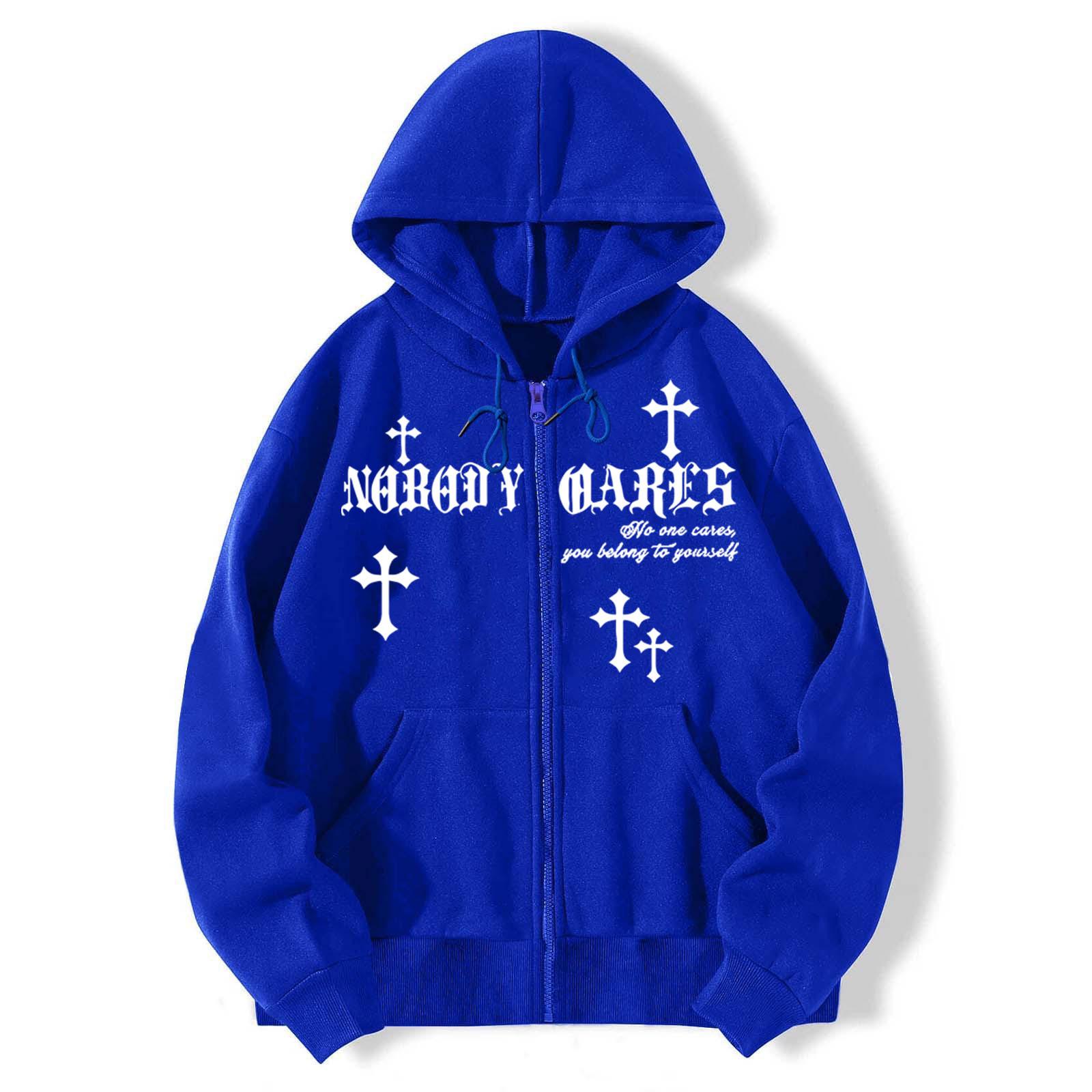 

Чоловічий худі на блискавці з готичним принтом літер - Весна/Осінь, Корейський стиль XL