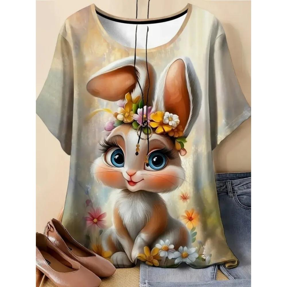 Ladies Fashionable Comfortable T-shirt Interesting Animal Patterns Loose Breathable Large Size Short Sleeved T-shirt