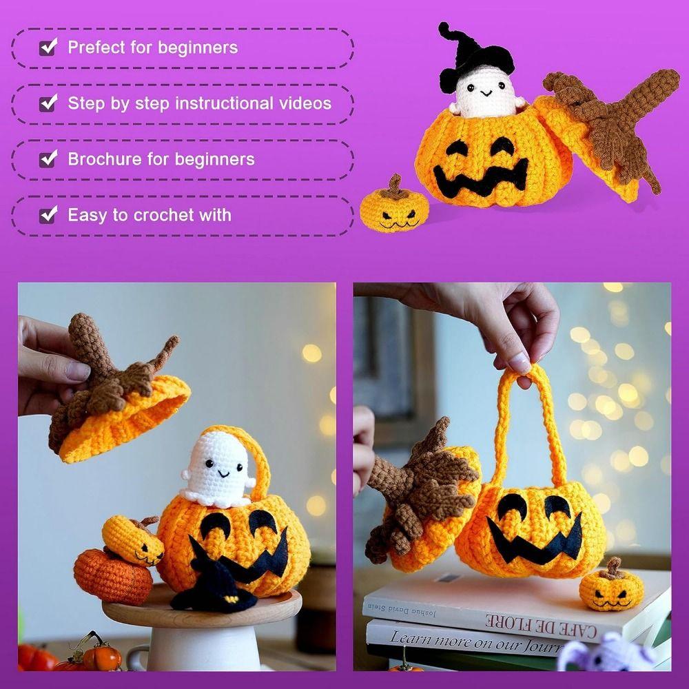 Easy Yarn Halloween Thread Crochet Material Little Green Doll Pumpkin DIY Crochet Kit  Knit Tool