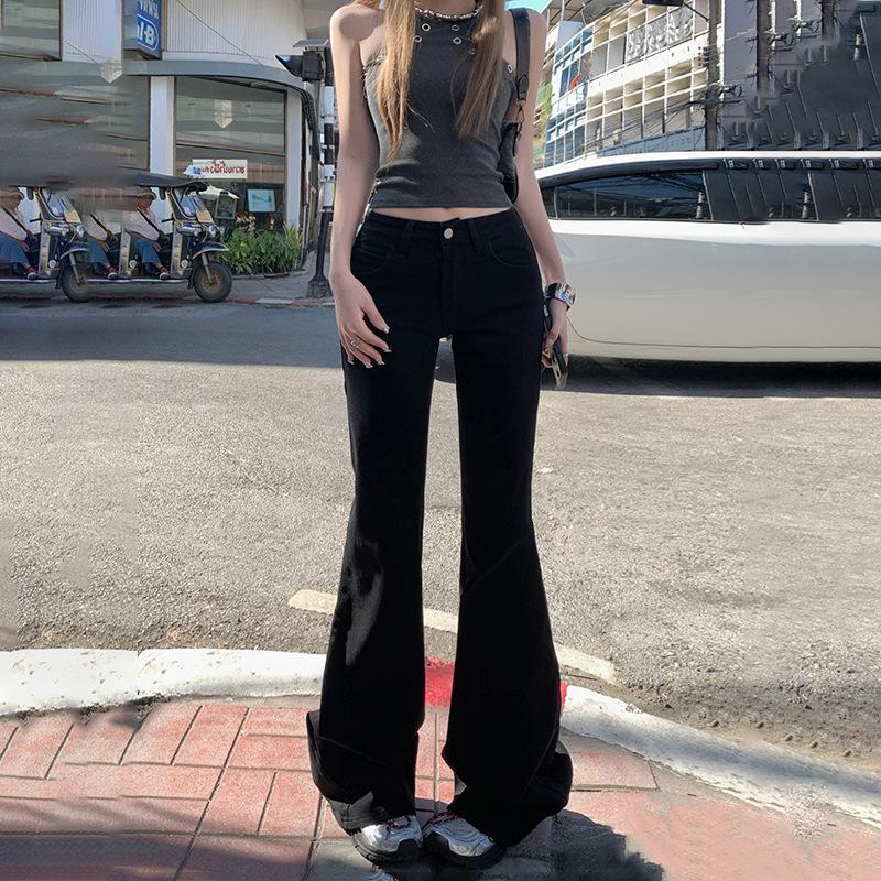 American Retro Spice Girl Low-rise Wide-leg Pants Micro-elastic Spring and Summer Versatile and Thin Flared Pants Jeans Women