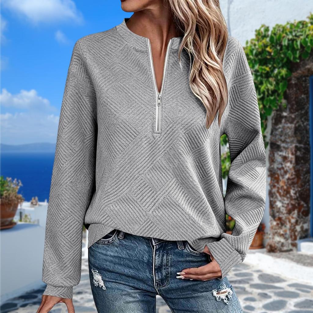 Women's Casual Long Sleeve Half Zip Stand Collar Sweatshirt Top