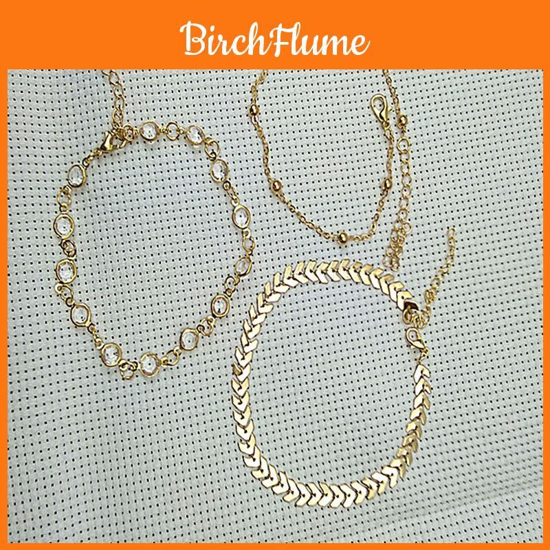 3pcs Set Of Exquisite Summer Beach Fashion Fishbone Chain Crystal Zircon Anklet
