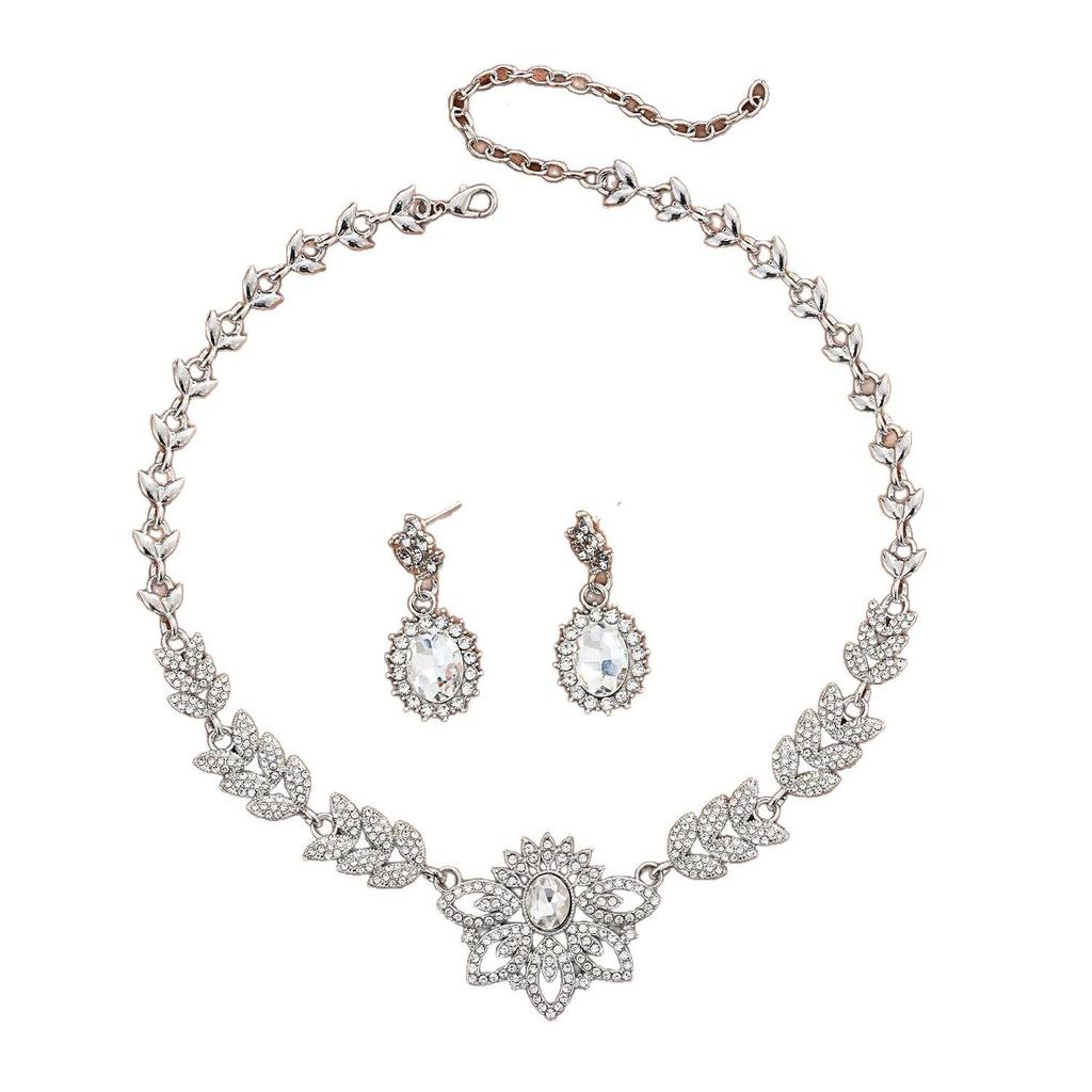 Elegant Rhinestone Bridal Necklace & Earring Set - Luxury European & American Style for Weddings and Parties