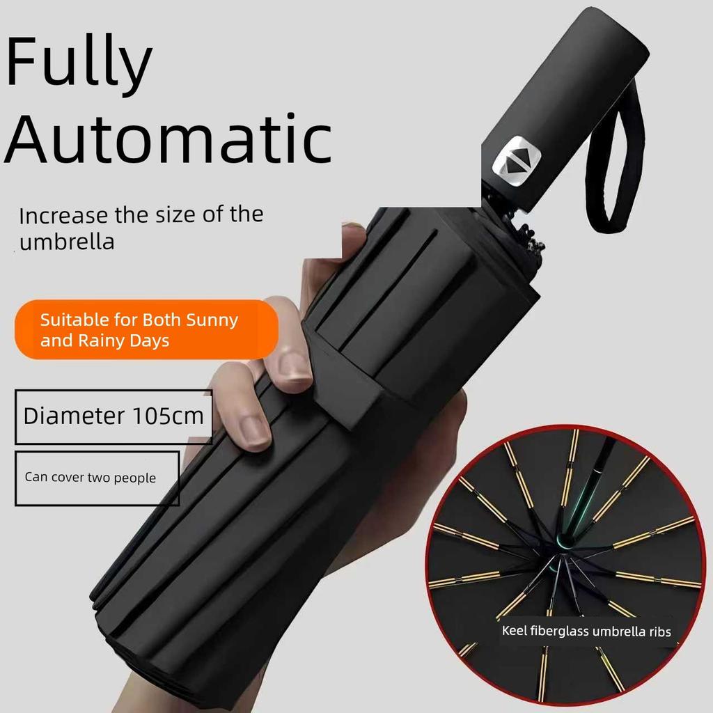 Fully Automatic Large Umbrella, Dual-Purpose for Rain and Sun, Black Rubber Sun Protection Umbrella, Foldable High-End Sunshade Umbrella