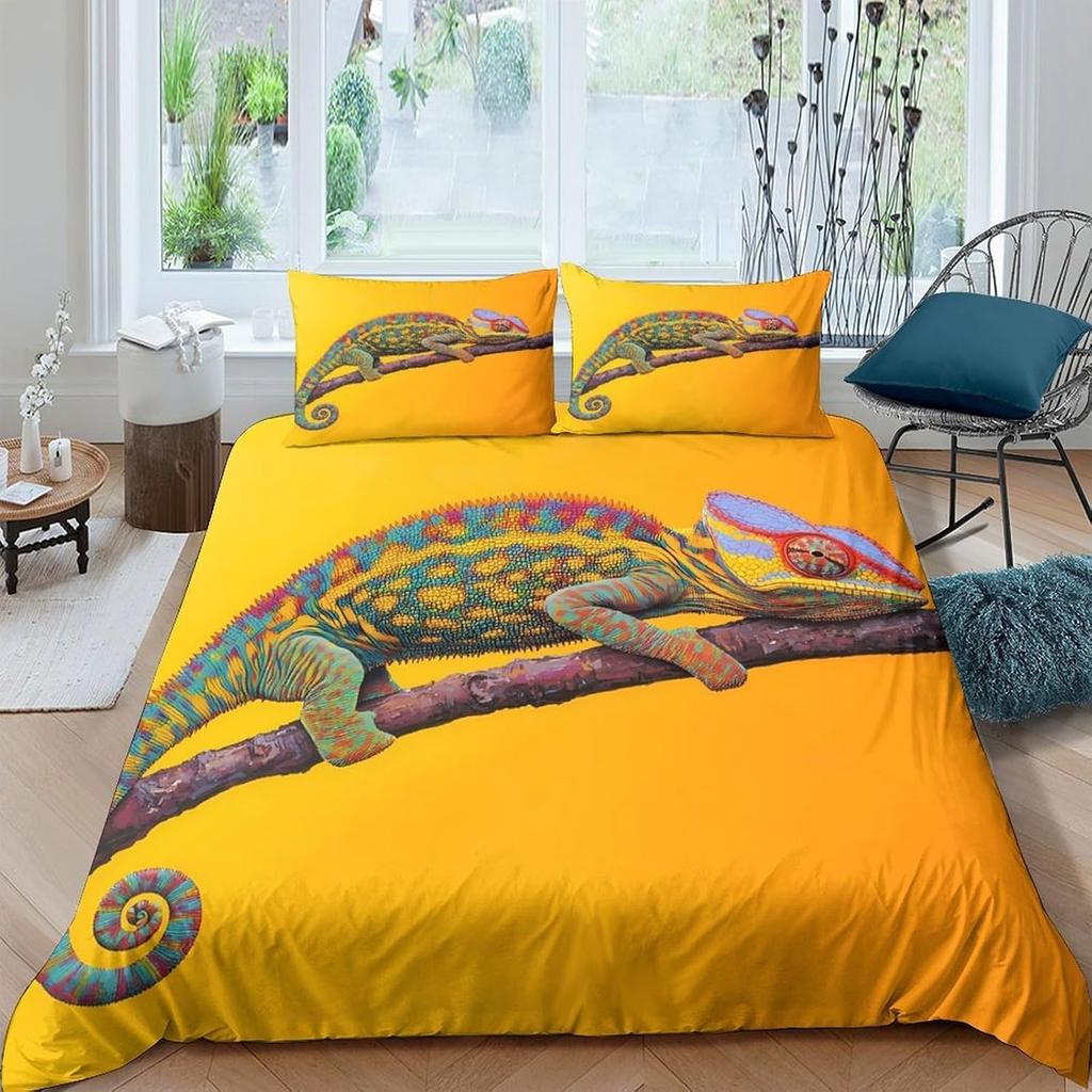 Colorful Chameleon Bedding Set Room Decor Zipper Closure, Soft Breathable Hotel Quality For Youth,Teens,Adults Quilt Cover Set
