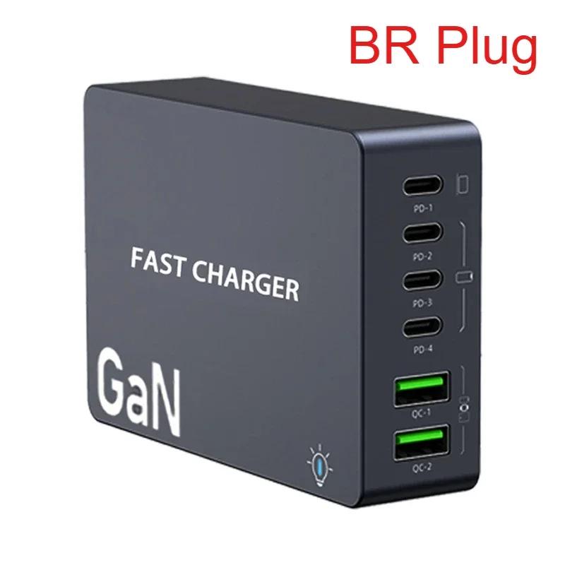 220W GaN Desktop Charger 6-Ports PD 100W USB Type C QC 3.0 Fast Charging Station for IPhone 16 Pro Tablet Macbook Samsung Laptop
