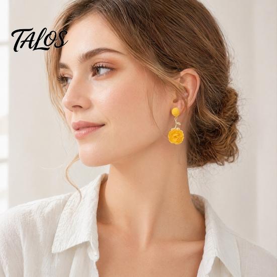 Bohemian Style Earrings 1 Pair Boho Raffia Ball Flower Earrings, Handmade Leaf Romantic Branch Drop Dangle Wedding Bridal Party Jewelry for