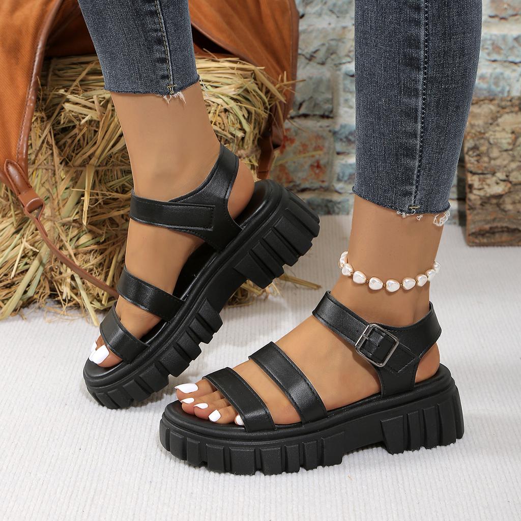 Fashion Women Shoes Black Platform Women Sandals Summer 2024 Female Shoes Woman Block Heel Fashion Buckle Causal Sandals High Quality