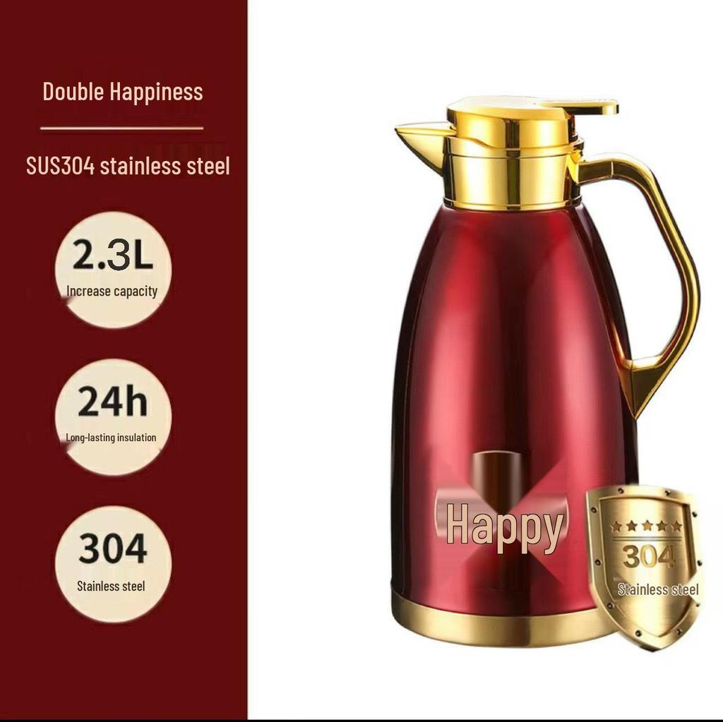 Festive Red Wedding Thermos Flasks Pair - 304 Stainless Steel Hot Water Kettle Gift Set