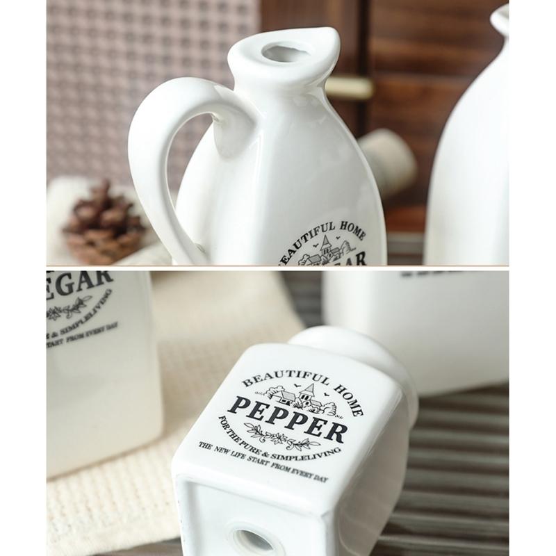 4pcs Ceramic Dispenser Set Including Oil Bottle Vinegar Bottle Salts Pepper Shaker Practical for Home Cooking