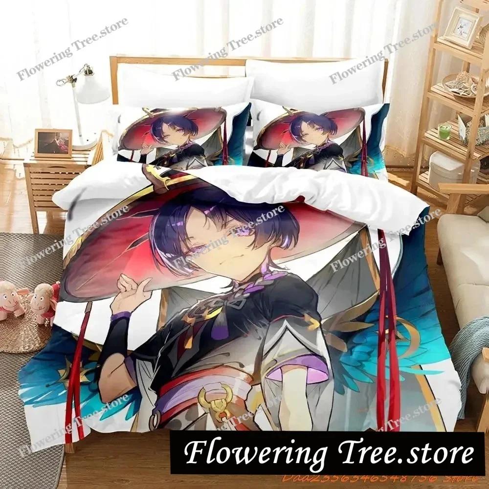 Game Genshin Impact Scaramouche Bedding Set Cartoon Anime Set Adult Kid Bedroom Duvetcover Sets 3D Kawaii