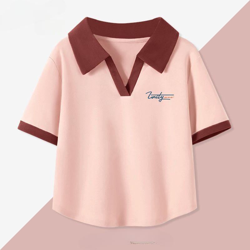 

Минималистичная женская футболка-поло с V-образным вырезом и короткими рукавами, летний повседневный короткий топ XXL розовый