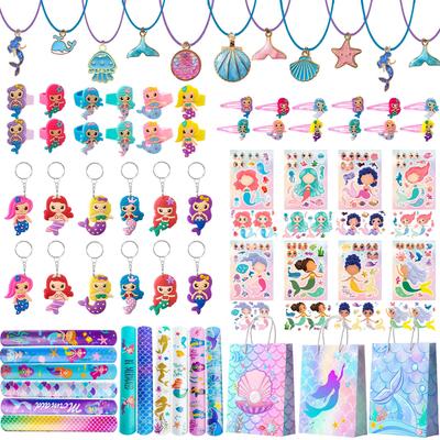 Coffret de 84 cadeaux de fête sirène : sacs surprise, pinces à cheveux, autocollants, bracelets, etc., pour fête d'anniversaire