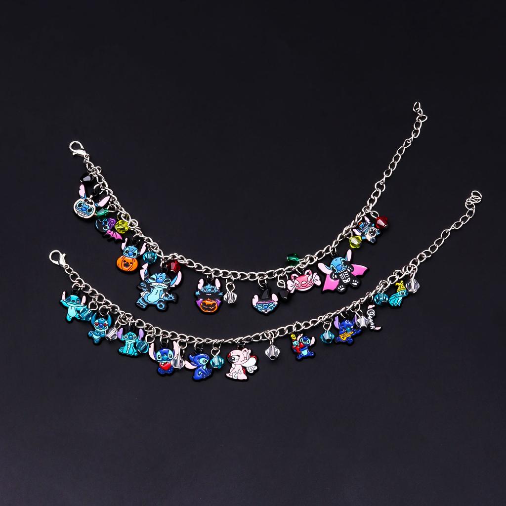 Classic Cartoon Anime Bracelet Cute DIY Santa Hat Stitch Series Cute Metal Charms Bangle For Women Kids Christmas Halloween Gift