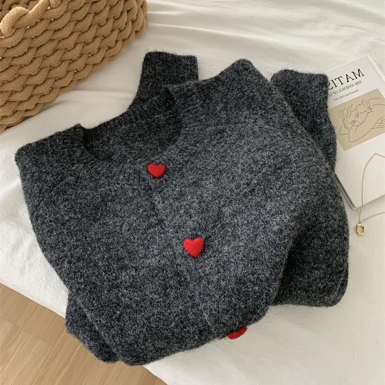 Japanese Wool Knit Cardigan - Retro 2024 Autumn/Winter, Soft, Warm, with Heart Buttons.