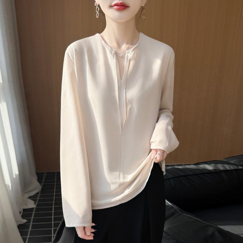 

V-neck Long-sleeved Multi-color Loose-fitting Pullover Sun Protection Base Layer Shirt for Summer and Spring, New Style M абрикосовый