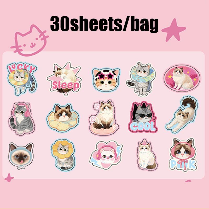 

30sheets/bag Cute Pet Theme Cat House Series Sticker Pack Scenery Handmade Account for Office Sticker Desktop Diary Decoration