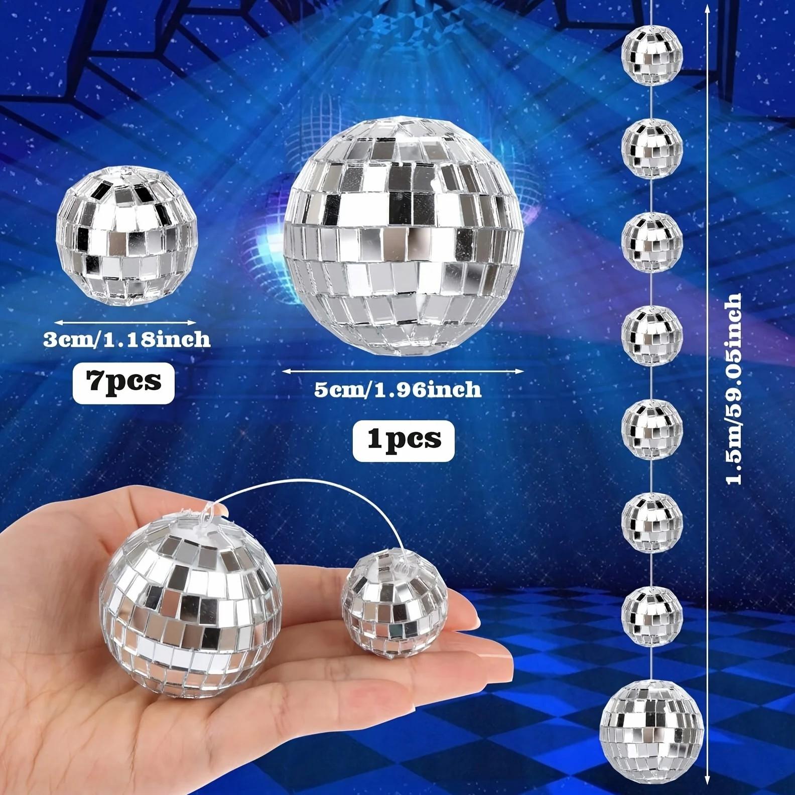 

D2 Подвесная гирлянда с диско-шарами, Светоотражающая гирлянда с мини-зеркалами, Украшение для дискотеки, Вечеринки в стиле диско, Свадьбы, Фестиваля, Вечеринки по случаю дня рождения серебряный