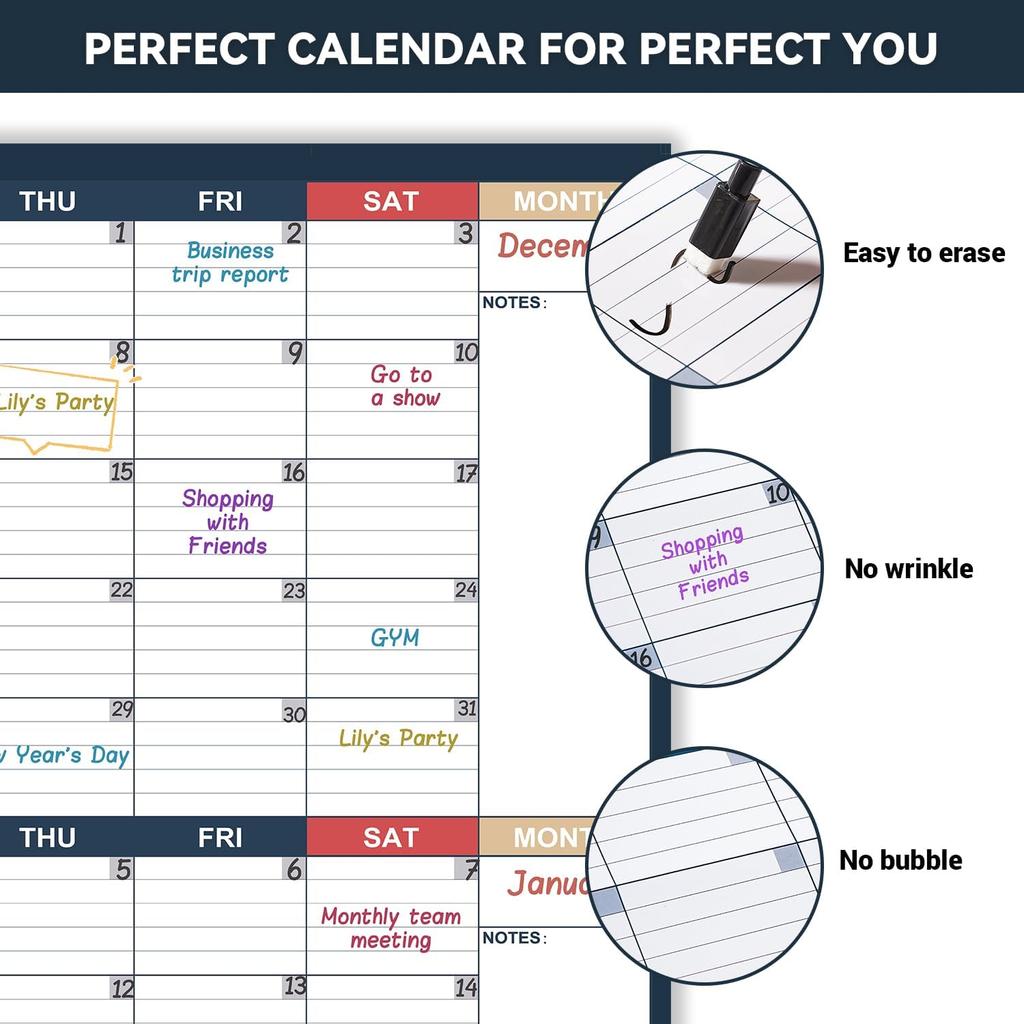 Dry Erase Calendar for Wall - Undated 3 Month Wall Calendar, 28" x 40"(Vertical), Large Wall Calendar Dry Erase for Office, Home, School