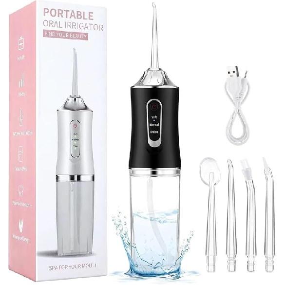 Water Dental Flosser Teeth Pick Portable Cordless Oral Irrigator Rechargeable Travel Irrigation Cleaner 3 Modes 4 Jets IPX7 Waterproof Electric