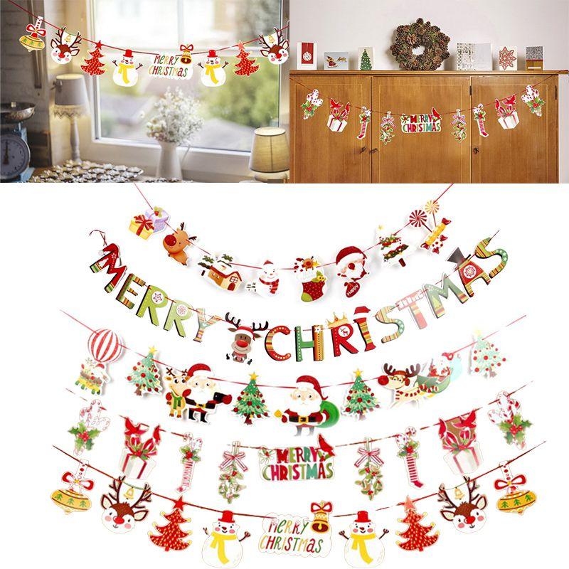 Pulling Flag Christmas Ornament Cartoon Santa Claus Party Hanging Banner Decor