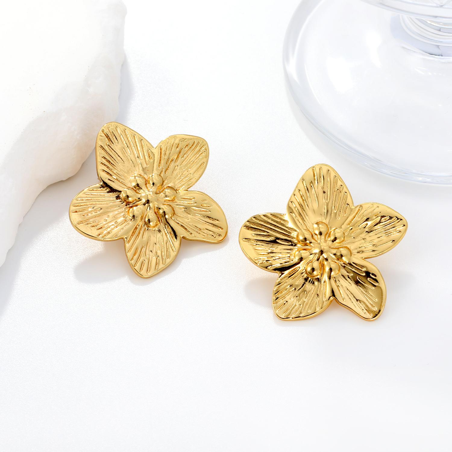 

Stainless Steel Big Flower Stud Earrings Women Girls Vintage Gold Color Texture Earrings Trendy Daily Wear Fashion Jewelry Gifts