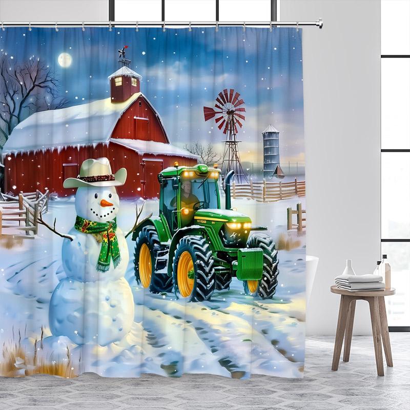 Christmas Shower Curtains Cute Snowman Santa Claus Xmas Tree Winter Town Street Landscape Bath Curtain Home Bathroom Decor Set