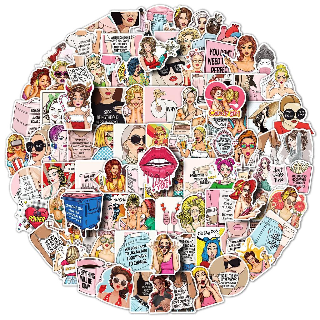 100 Pop Girls Women Stickers European and American Personality Feminist Declaration Title Car Guitar PVC Stickers