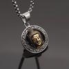 Retro Men's Pendant Trendy Men Domineering Steel Pendant Round Golden Buddha Head Pendant