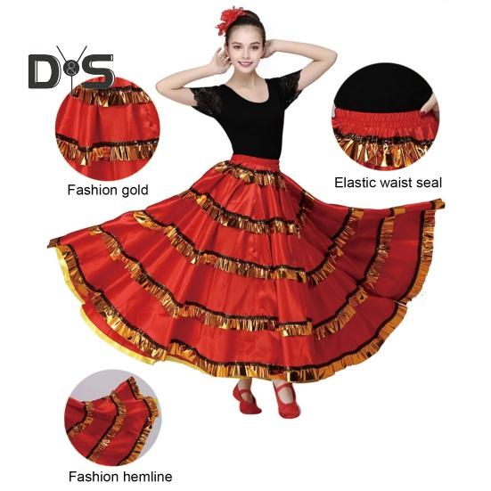 Dámská maxi sukně Elastické prošívání v pase Vrstvená dortová sukně Barva-Blocked Červená Černá 360° oversized sukně Stage Performance Wear