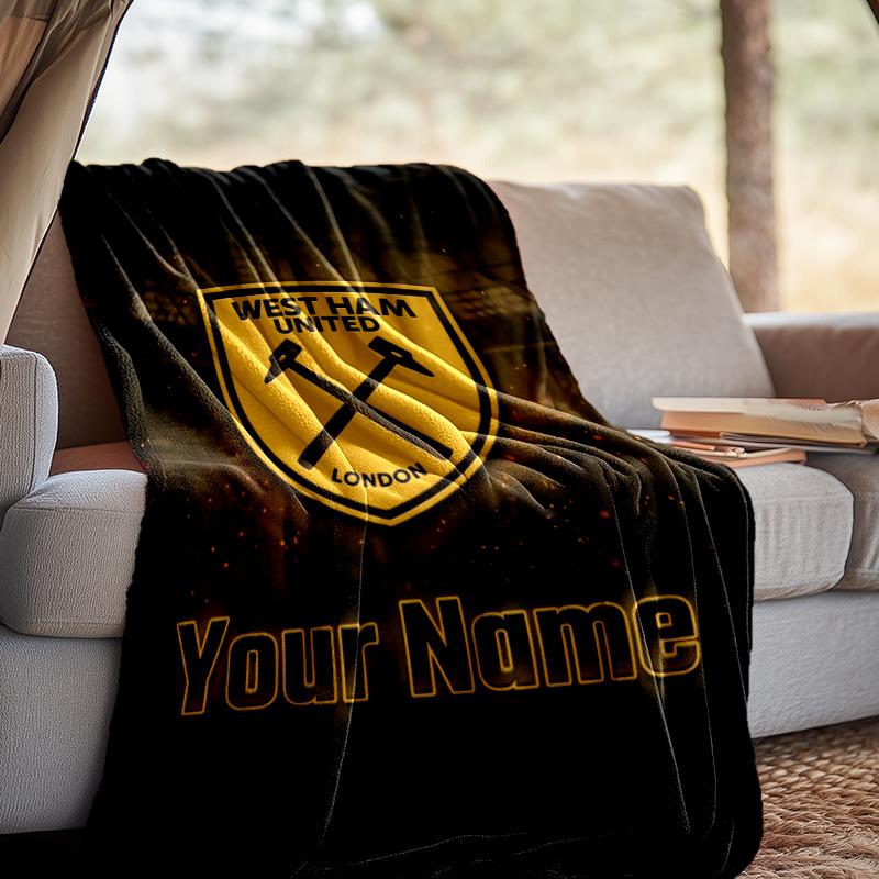 Custom Name West Ham United Throw Blanket - Perfect for Couch, Bed, Office, and outdoor Travel - Ideal Gift for Christmas & Holidays