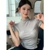 Korean Style Silver Bow Print Top: Women's Short Sleeve Round Neck, Summer Design