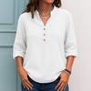 Women's Fashionable Solid Color V Neck Button Long Sleeved Casual Shirt Top