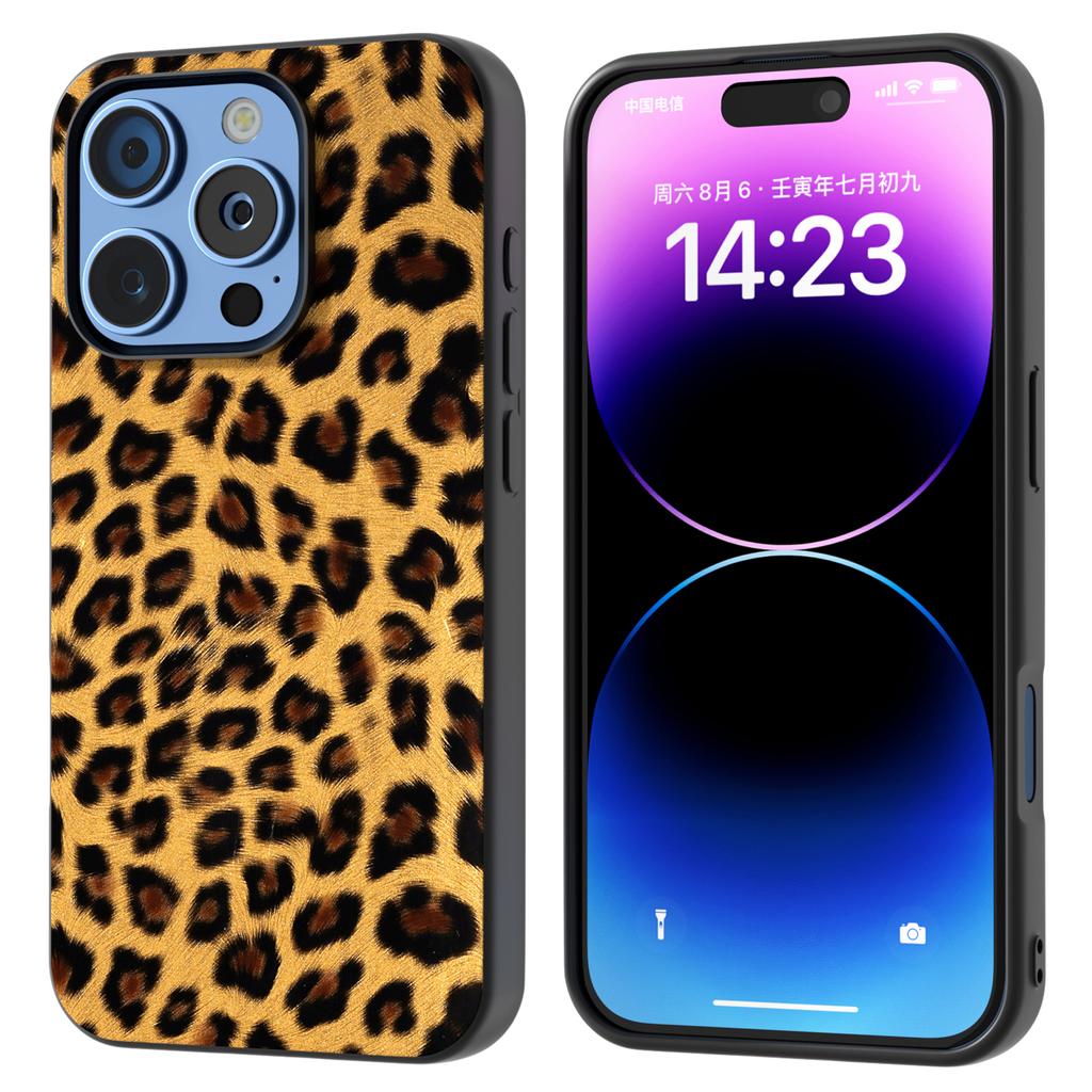 For iPhone 16 Pro Max Case Leopard Pattern PU+TPU Back Phone Cover