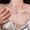 Blue-Gray Pearl Butterfly Tassel Titanium Necklace - Women's Elegant Fairy Clavicle Choker