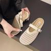 Hollow woven bag head half slippers women's outer wear 2025 summer new shoes soft sole breathable lazy cool slippers