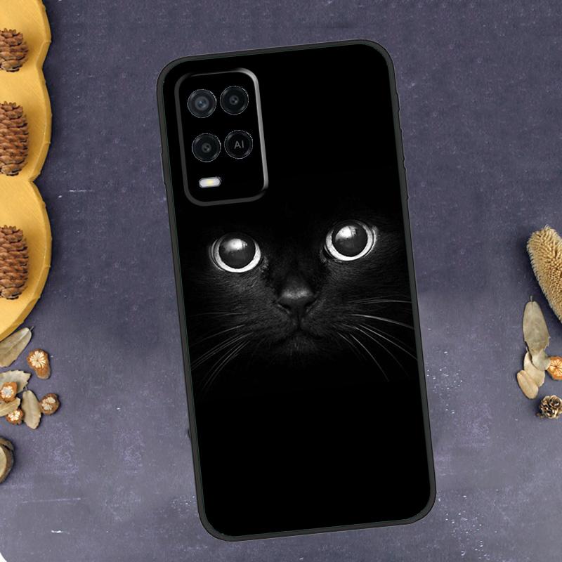 Black Cat Staring Eye Phone Case For Oppo A78 A38 A58 A74 A15 A80 A60 A40 A94 A54 A98 A18 A16 A76 A96 A17 A77 A57S