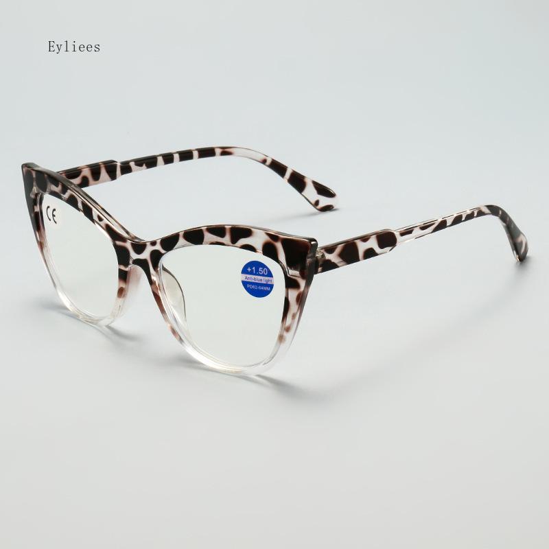 Personalized Large Frame Presbyopia Glasses Fashion Color Blocked Cat Eye Teeth Anti Blue Light Glasses Diopter To +4.0