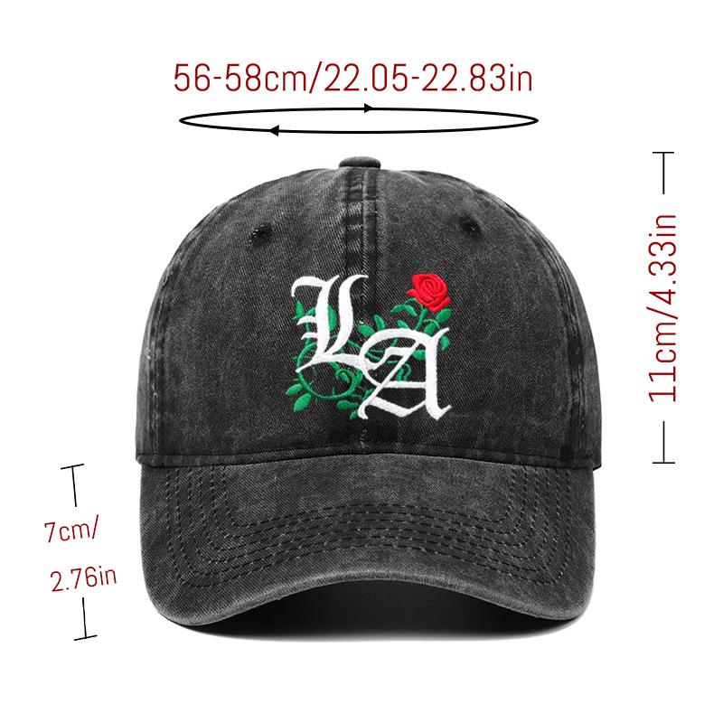 Trendy LA Rose Embroidered Washed Baseball Cap