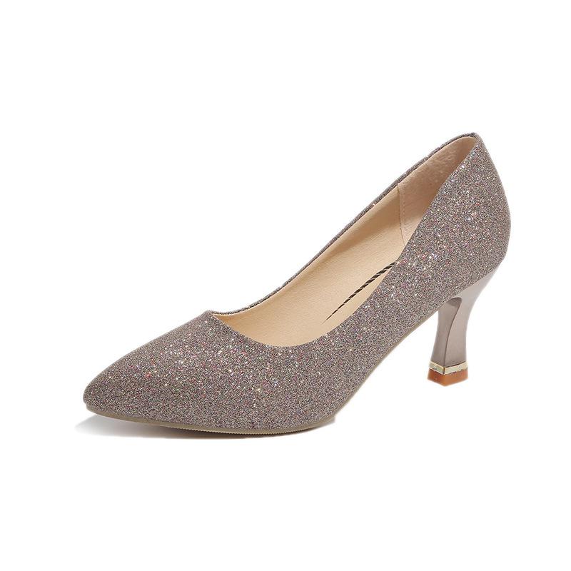 

2025 autumn new thin heel champagne pointed women s shoes silver sequined wedding shoes Korean version of versatile work shoes 40