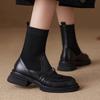 Women's Boots 2025 Autumn/Winter Thick Bottom Short Boots Knitted Elastic Socks Boots Thick Heel Leather Shoes Women
