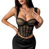 Gilet Corset Baleiné à la Poitrine Patchwork Mesh Blocs de Couleurs Style Européen-Américain Femme