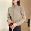 Giacca da donna slim fit con colletto alla coreana in finta lana con cerniera, cappotto casual a maniche lunghe tinta unita