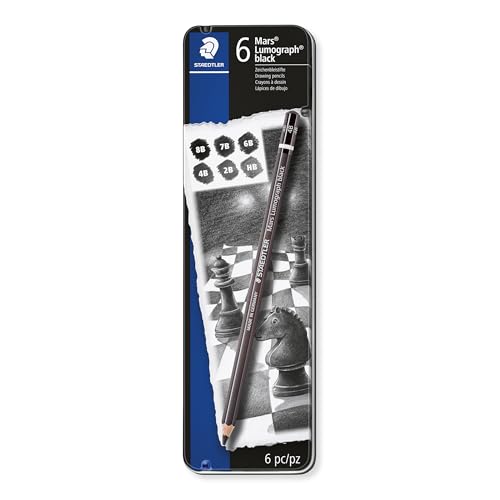 STAEDTLER Mars Lumograph Black Pencils, 8B, 7B, 6B, 4B, 2B, HB, and 100B G6 Carbon Leads, 6 Hardness Set for Drawing and Sketching