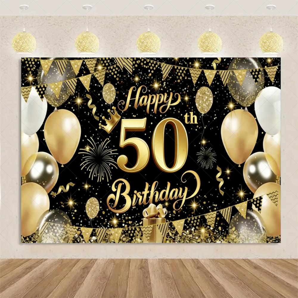 50th Birthday Party Decoration Backgound Surprise Colorful Glitter Balloon Cake Gift Banner Family Happy Photography Studio Prop